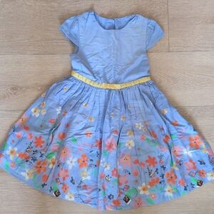 Floral Blue Kids Dress with Yellow Accents